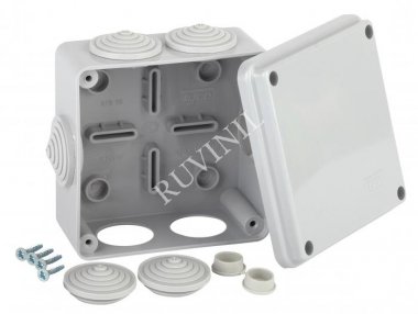 Фотография товара 'Ruvinil 67050 ТУСО 100х100х50мм Коробка распаячная ОП 6 вводов IP54'