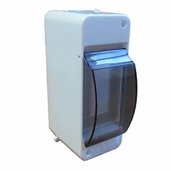 Фотография товара 'Ruvinil Щиток открытой проводки на 2 модуля с вертикальной дверцей 130х51х83мм 68102'