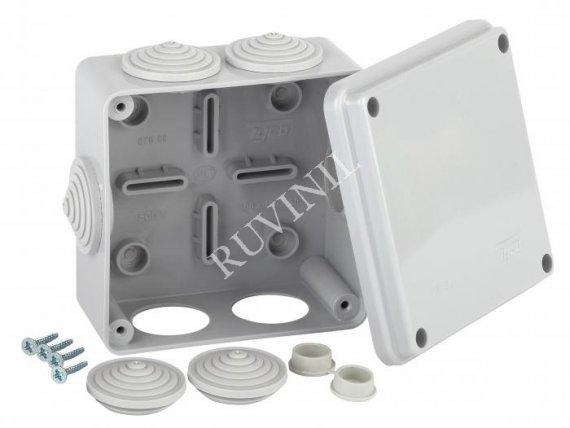 Фотография товара 'Ruvinil 67050 ТУСО 100х100х50мм Коробка распаячная ОП 6 вводов IP54'