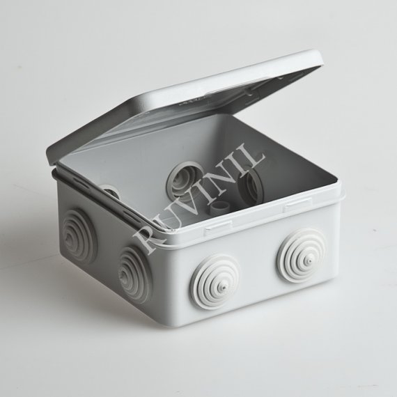 Фотография товара 'Ruvinil 67045 ТУСО 100х100х50мм Коробка распаячная ОП 8 вводов IP54'