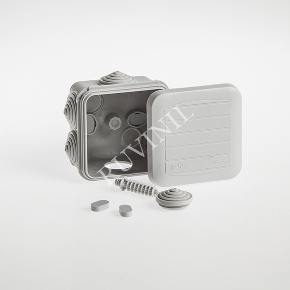 Фотография товара 'Ruvinil 67031 ТУСО 68х68х50мм Коробка распаячная ОП (быстрый монтаж) 6 вводов IP55'