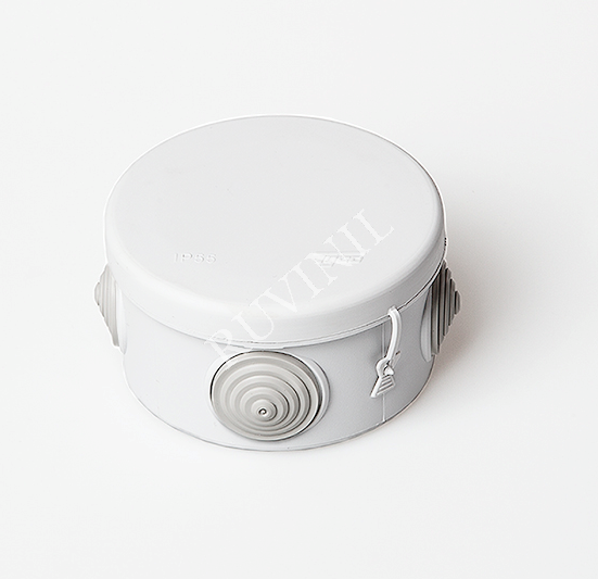 Фотография товара 'Ruvinil 67025Б ТУСО D=80мм, H=50мм Коробка распаячная ОП 4 ввода IP55'