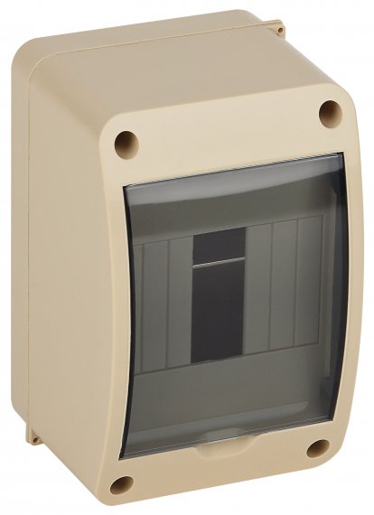 Фотография товара 'Ruvinil 68304БЖ Тусо.Щиток о/п на 4 мод. с вертикальной дверцей. 140х90х85мм'